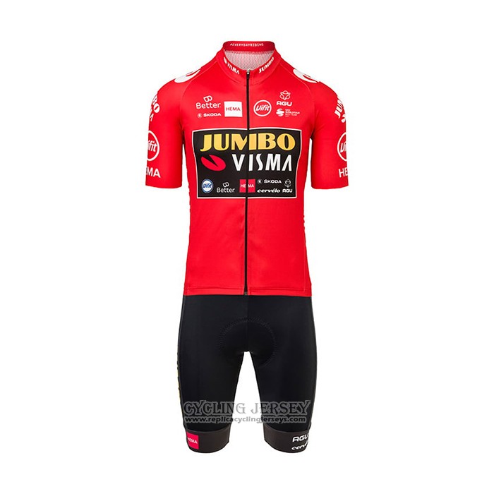 2021 Cycling Jersey Jumbo Visma Red Short Sleeve And Bib Short